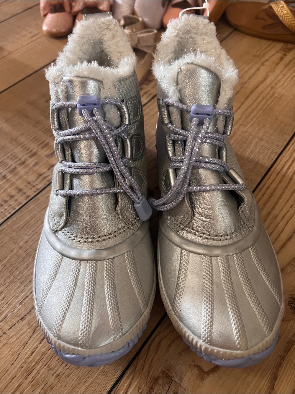 Sorel Silver Faux-Fur Lined Kids Winter Boots